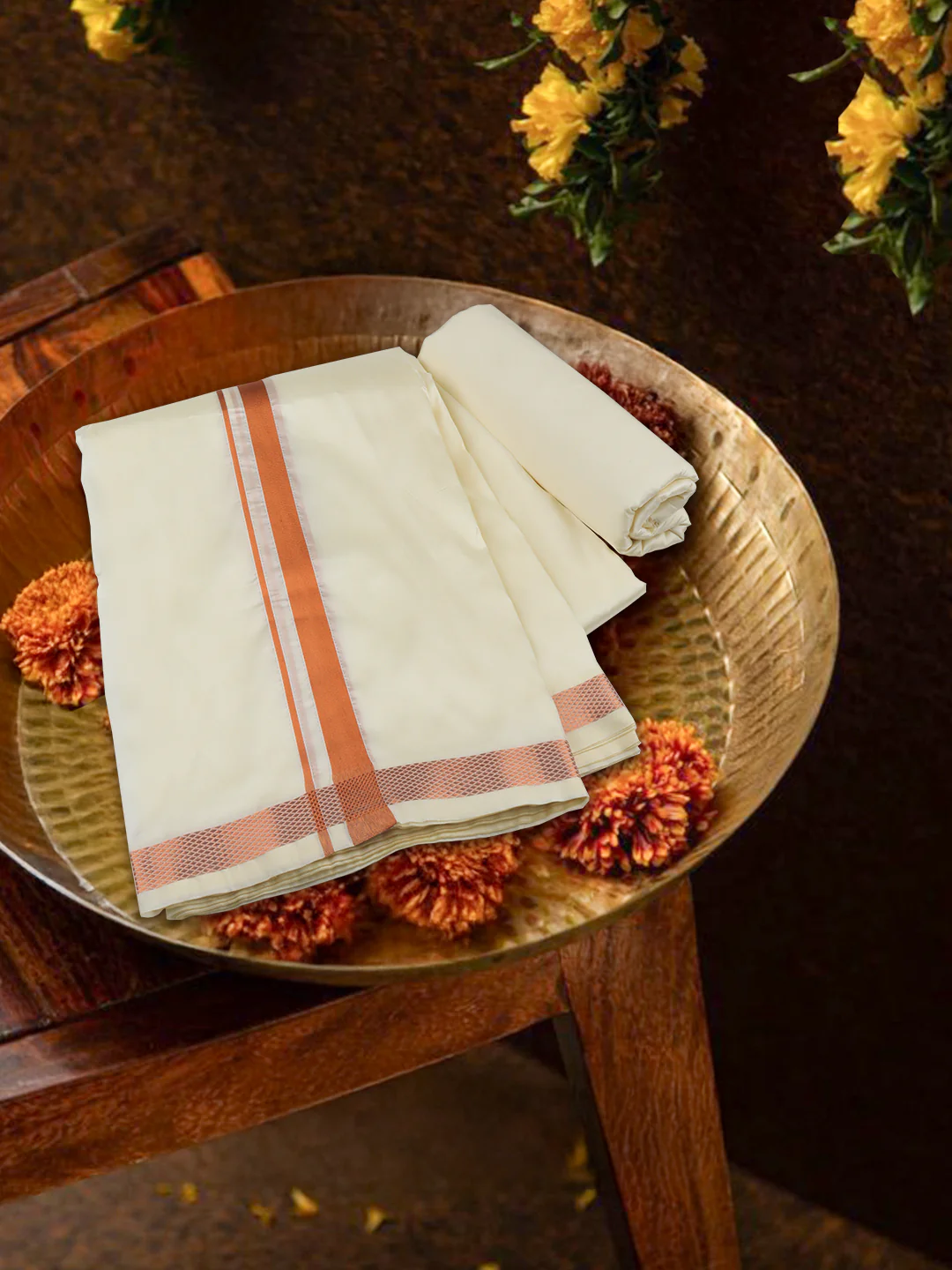 Men Art Silk Jari Dhoti & Shirting Set Copper Shubha Hora (3*1) - Image 5