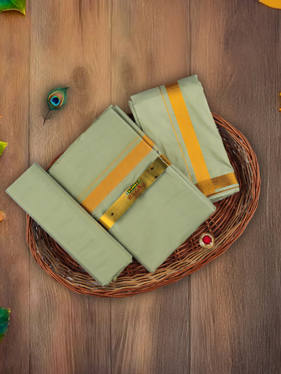 Men Art Silk Jari Dhoti & Shirting Set F.Green Ashirwath(3*1) - Image 2
