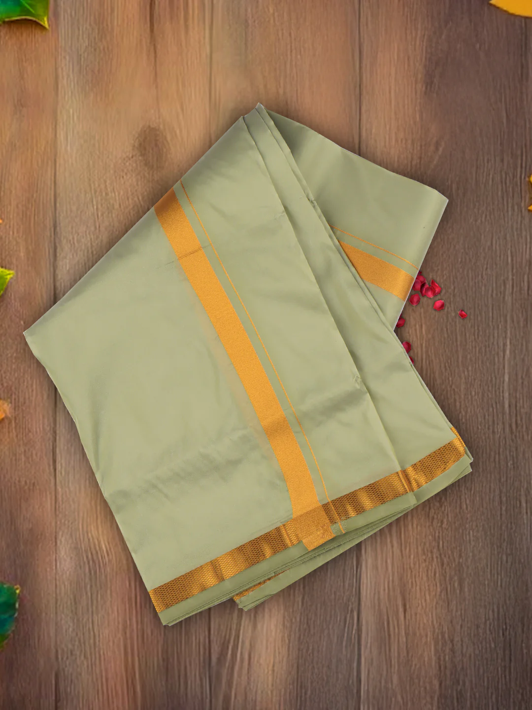 Men Art Silk Jari Dhoti & Shirting Set F.Green Ashirwath(3*1) - Image 3