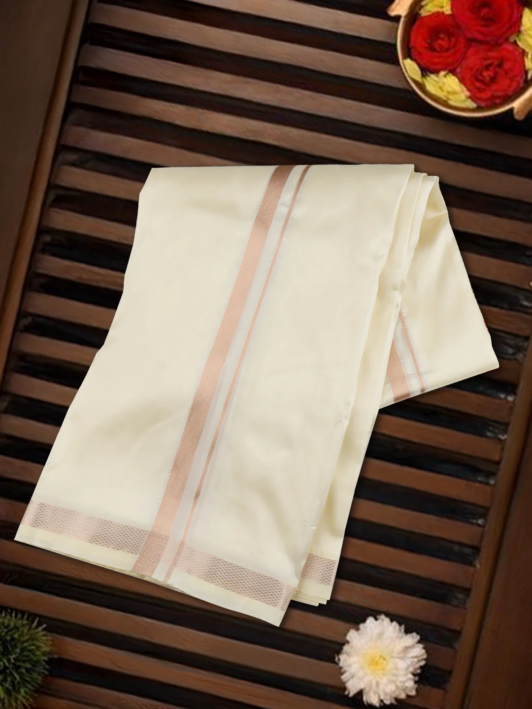 Men Art Silk Jari Dhoti & Shirting Set Water Gold Shubha Hora (3*1) - Image 3