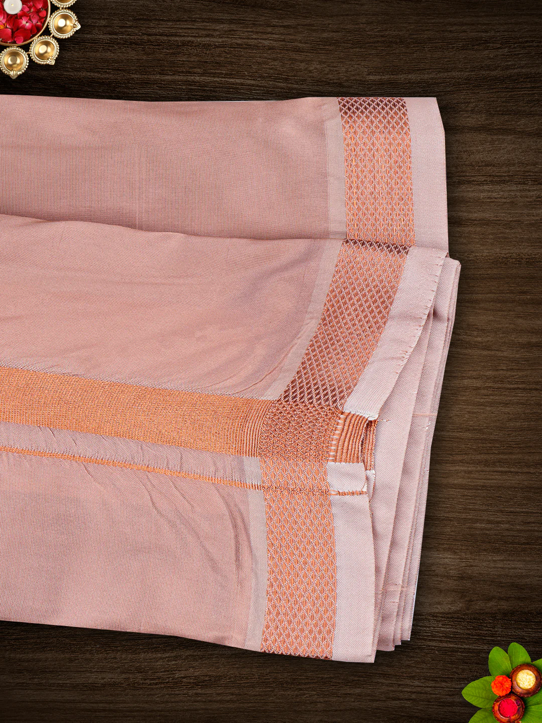 Men Art Silk Jari Dhoti & Towel Sets Copper Ashirwath (D+T) - Image 4