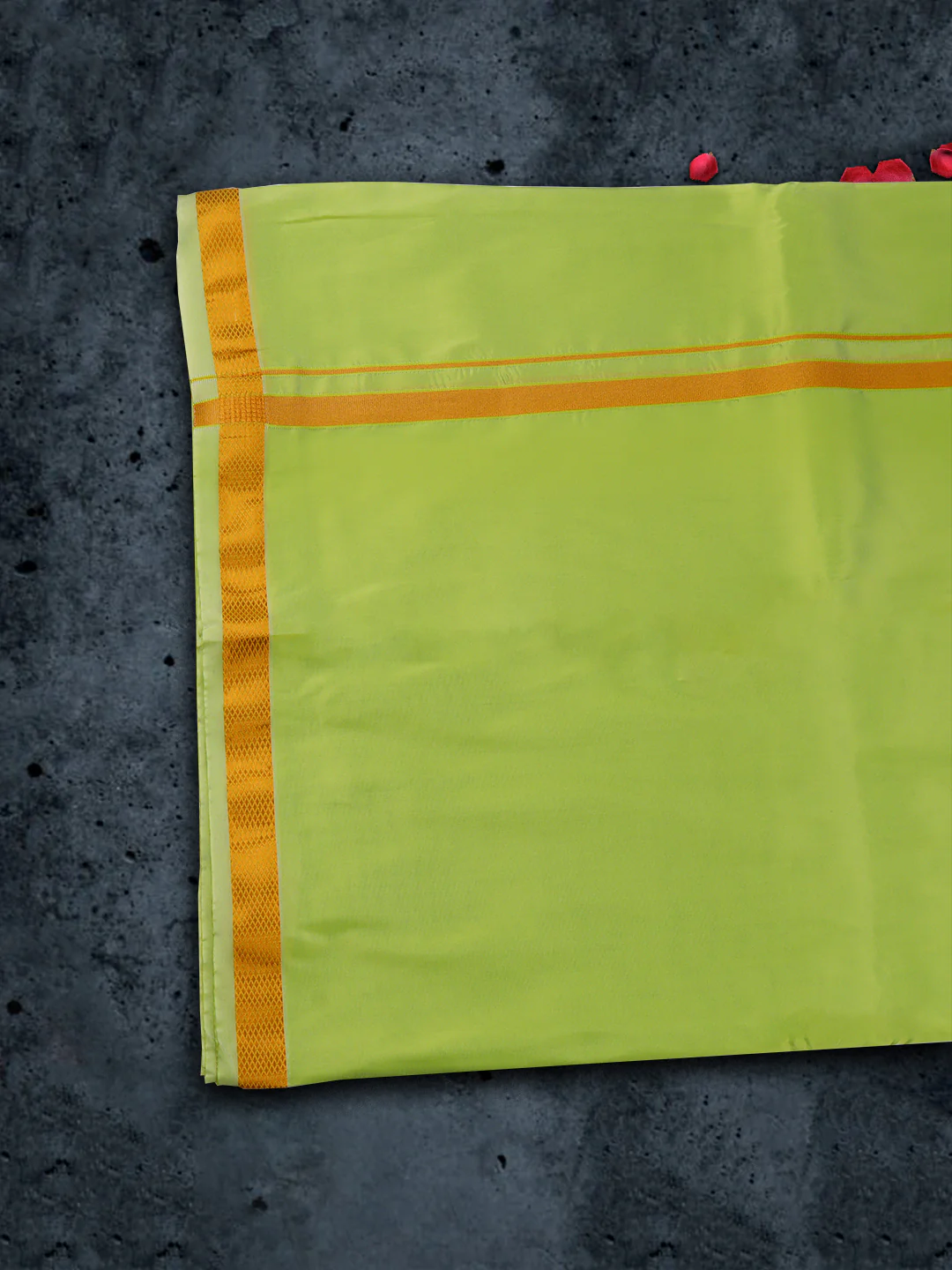 Men  Art Silk Parrot Green Shirting & Panchakacham Set with Gold Jari Border 9+5 Ashirwath - Image 4