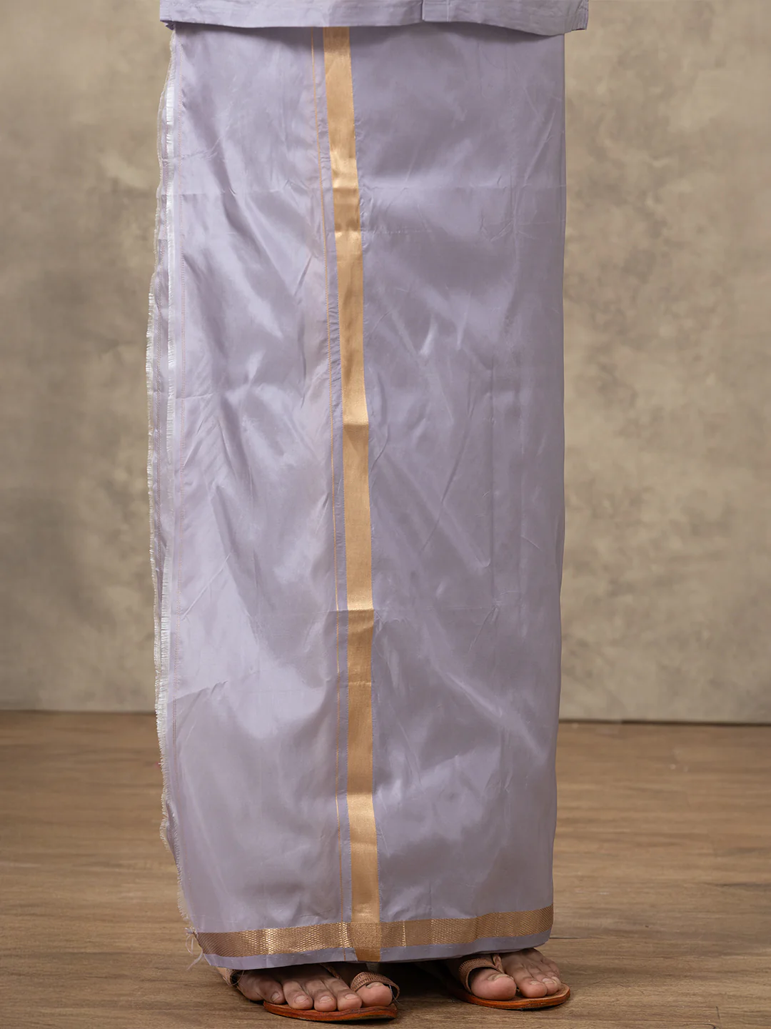 Men Art Silk Polar Violet Shirt & Dhoti Towel Set Swayamvara - Image 3