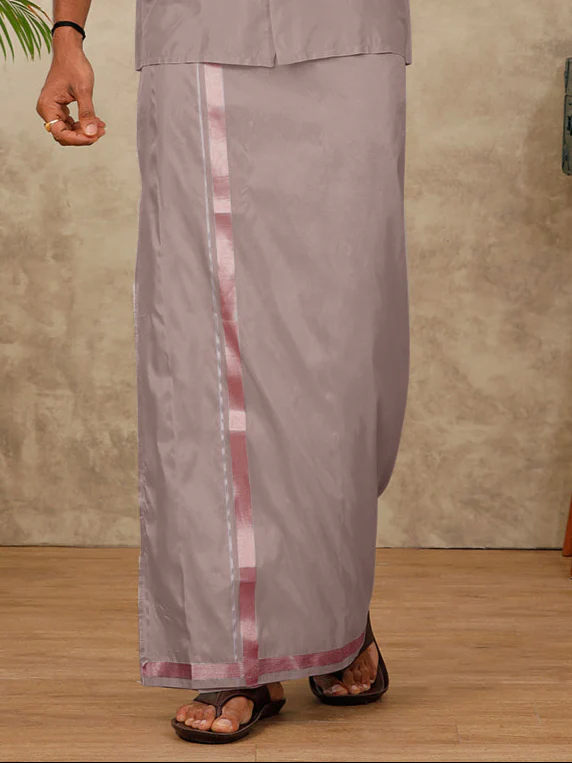 Men Art Silk Sand Stone Shirt & Dhoti Towel Set Swayamvara - Image 2