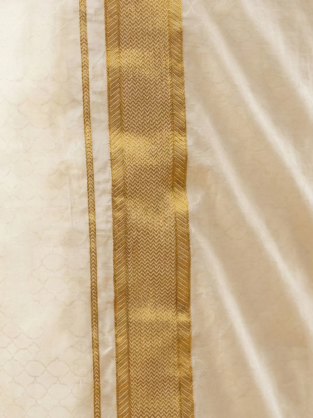 Men Art Silk Self Design Shirt with Readymade Dhoti & Towel Set Cream CRJD2 - Image 4