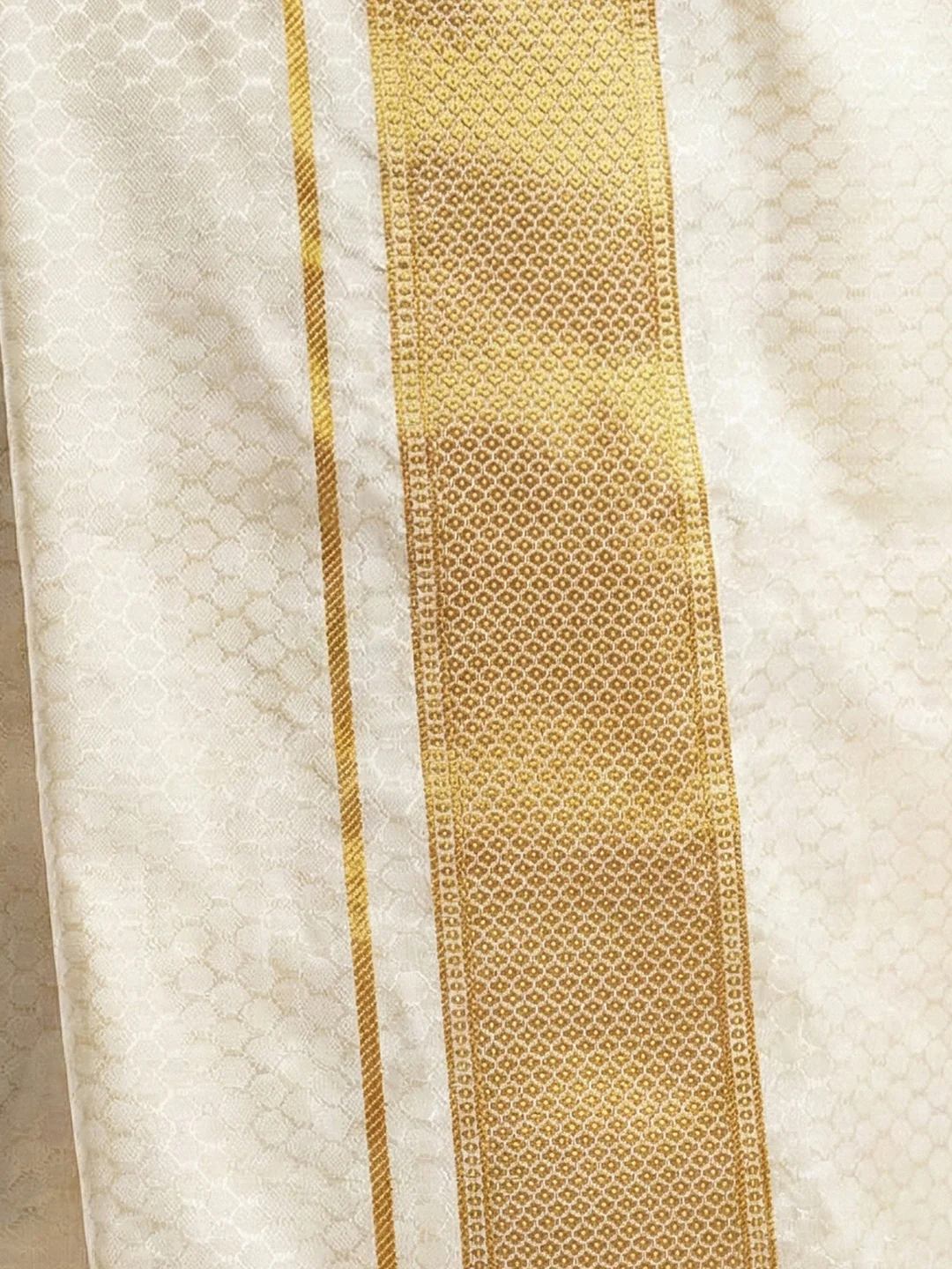 Men Art Silk Self Design Shirt with Readymade Dhoti & Towel Set Cream CRJD3 - Image 4