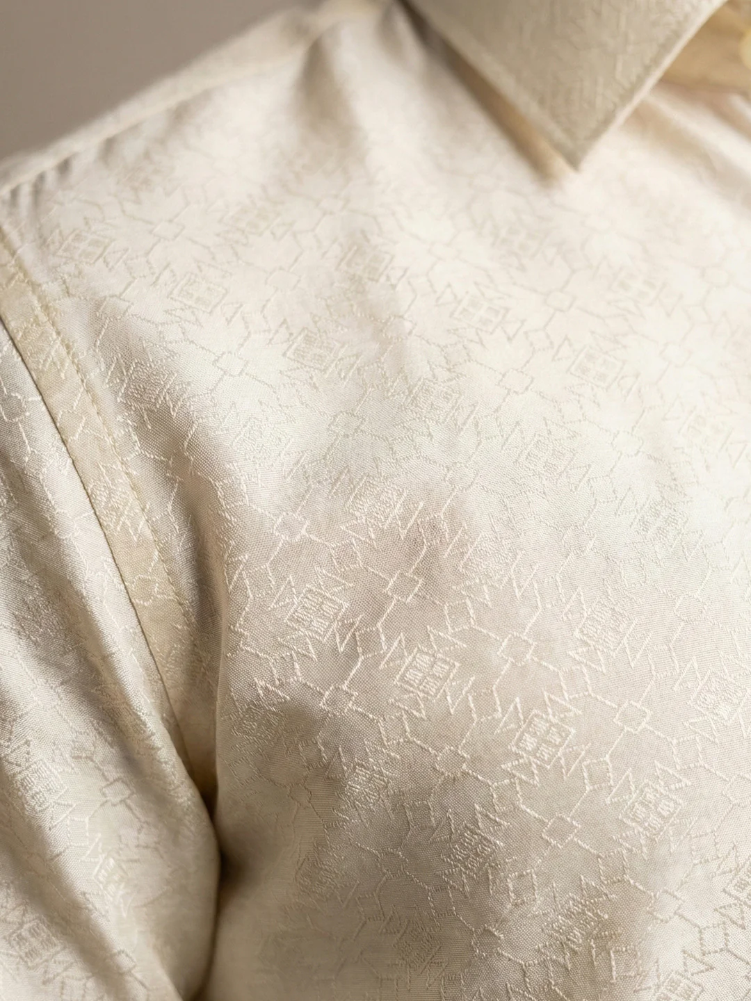 Men Art Silk Self Design Shirt with Readymade Dhoti & Towel Set Cream CRJD4 - Image 3
