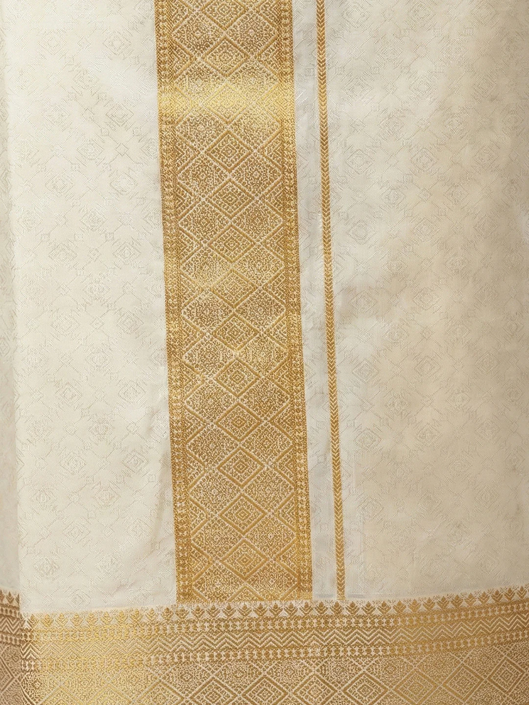 Men Art Silk Self Design Shirt with Readymade Dhoti & Towel Set Cream CRJD4 - Image 4