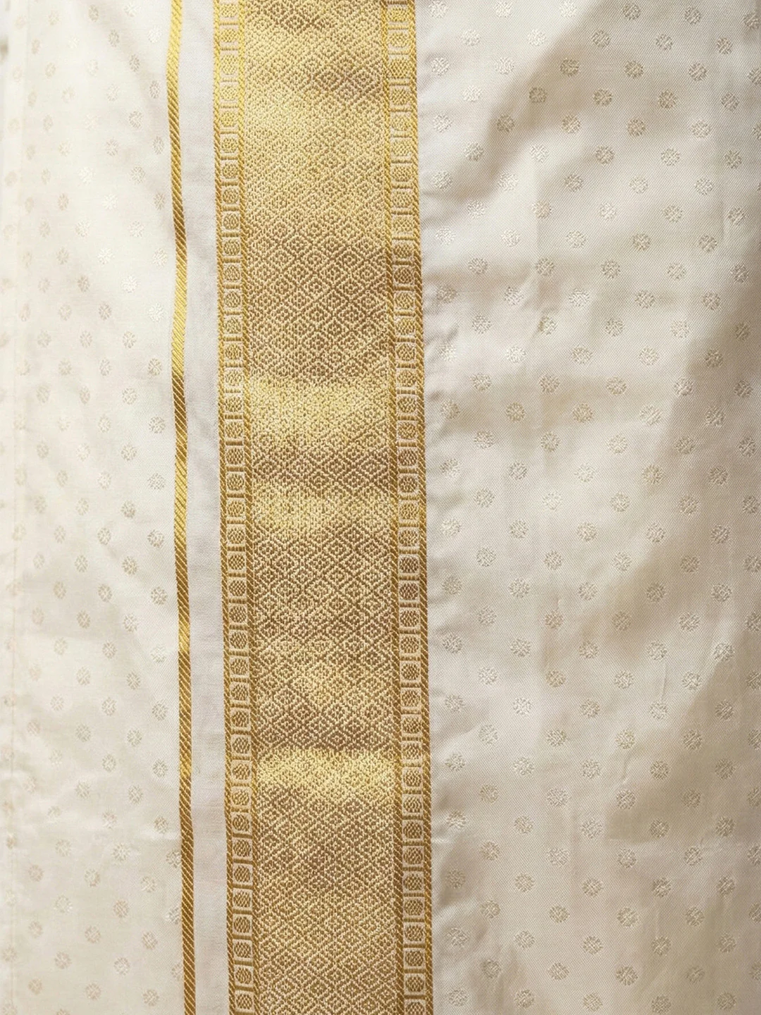 Men Art Silk Self Design Shirt with Readymade Dhoti & Towel Set Cream CRJD5 - Image 3