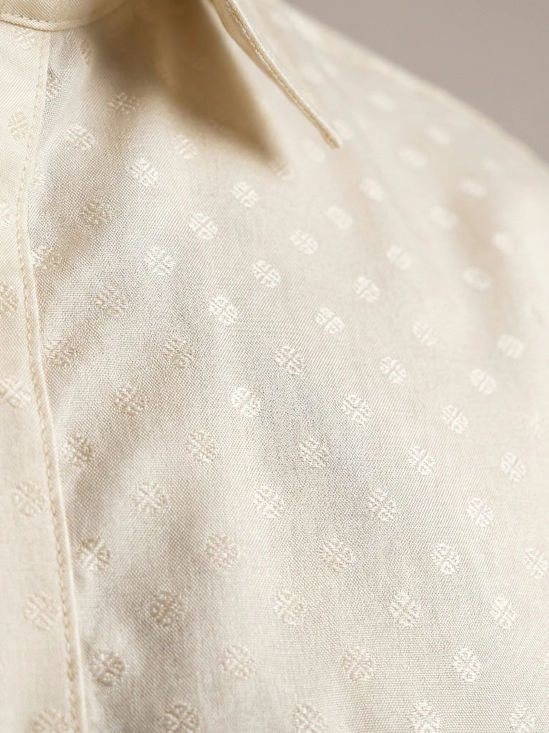 Men Art Silk Self Design Shirt with Readymade Dhoti & Towel Set Cream CRJD5 - Image 4