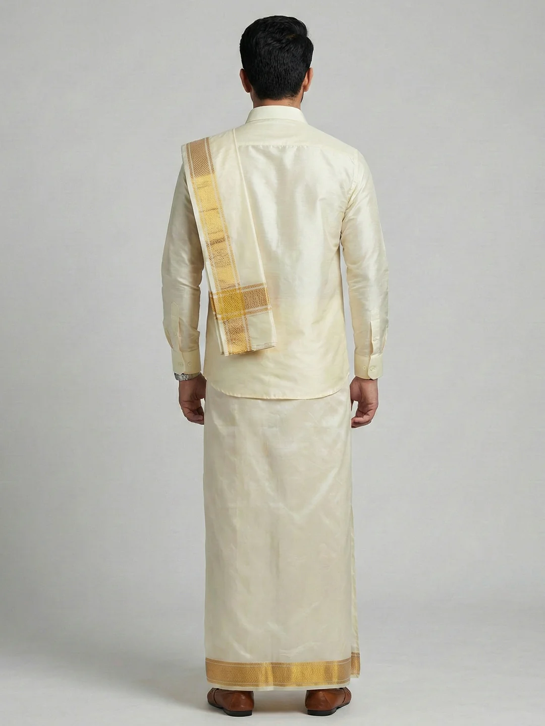 Men Art Silk Shirt & Dhoti Towel Set Butterscotch Bandham BSD1 - Image 5