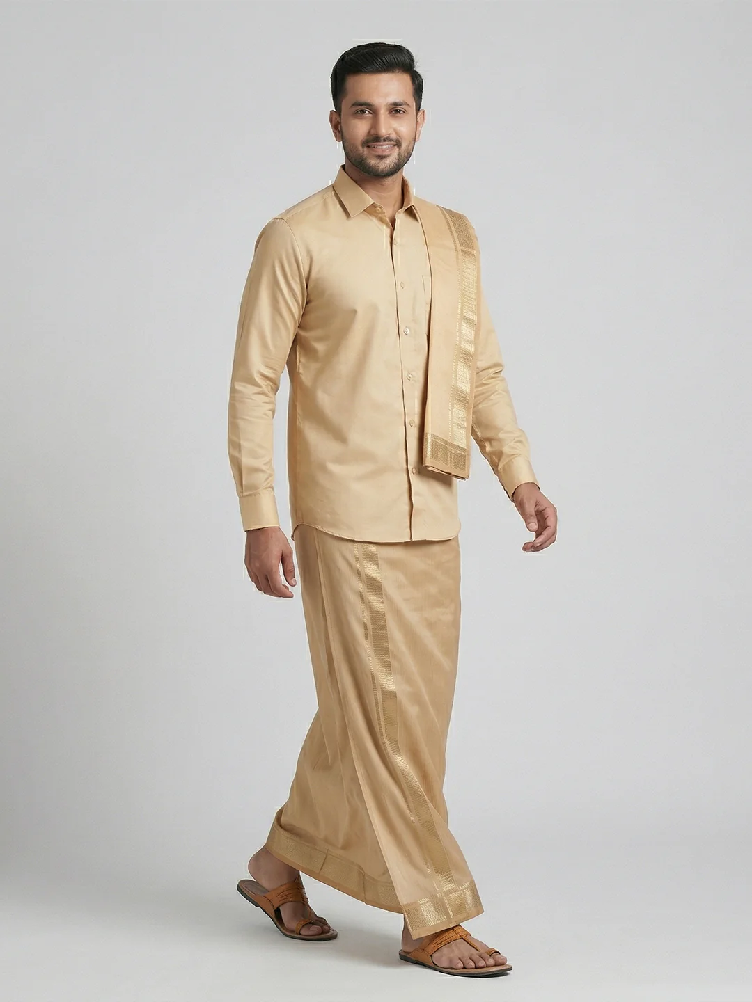 Men Art Silk Shirt & Dhoti Towel Set Bandham FPD1 - Image 2