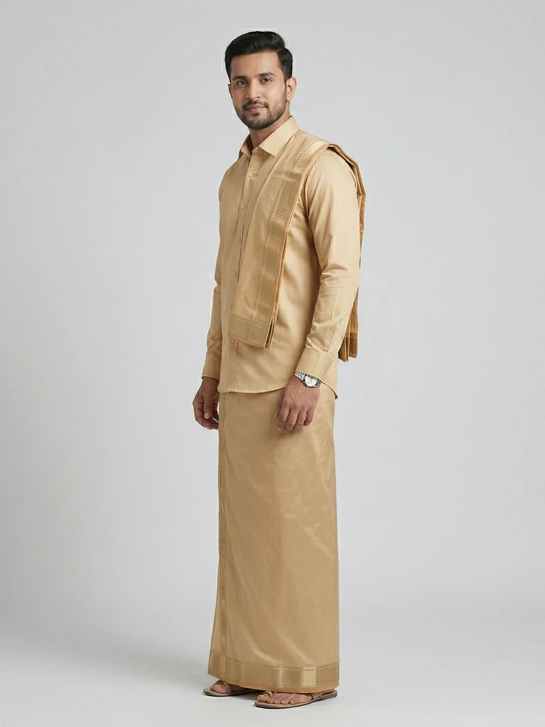 Men Art Silk Shirt & Dhoti Towel Set Bandham FPD1 - Image 6