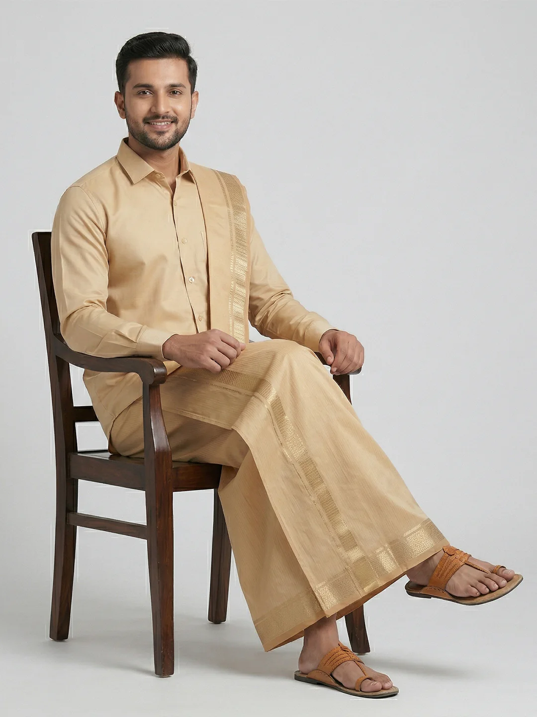 Men Art Silk Shirt & Dhoti Towel Set Bandham FPD1 - Image 7