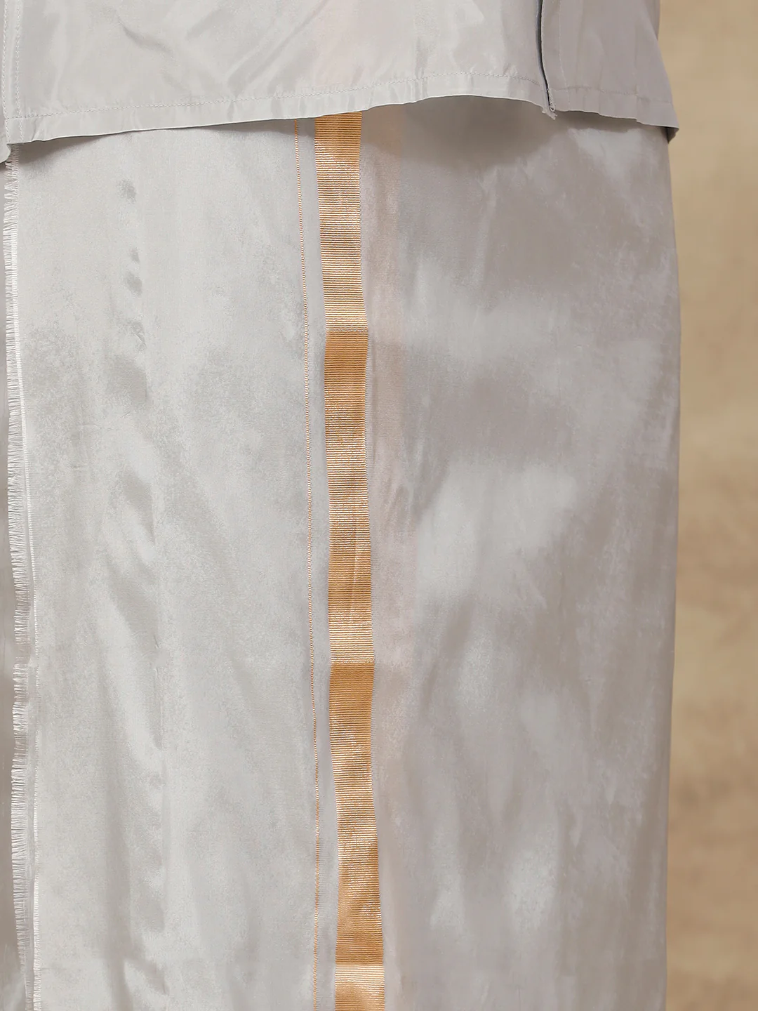 Men Art Silk Silver Grey Shirt & Dhoti Towel Set Swayamvara - Image 4