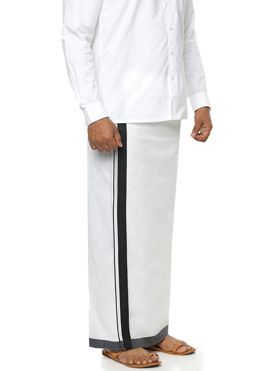 Men Black Fancy Border Double Layer Dhoti  Panchami Spl - Image 2