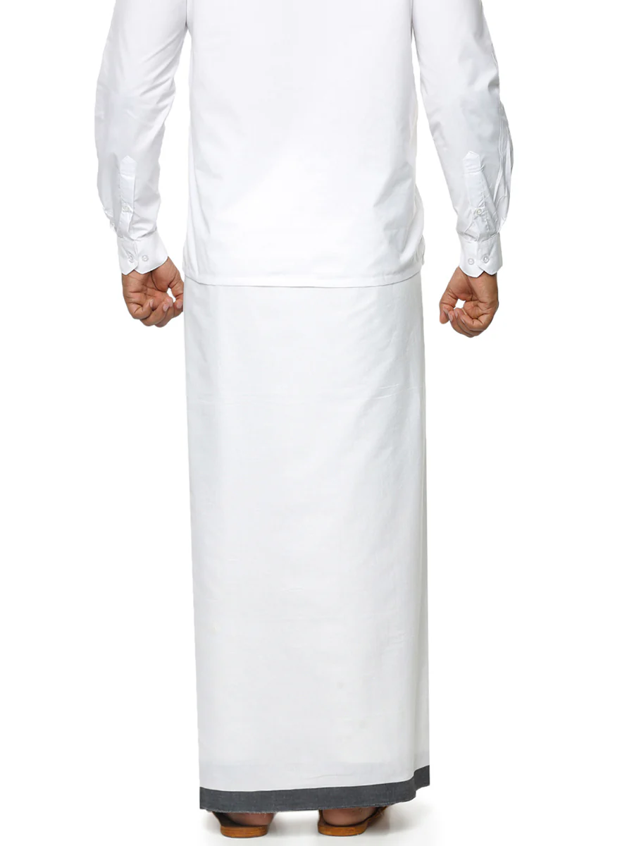 Men Black Fancy Border Double Layer Dhoti  Panchami Spl - Image 3