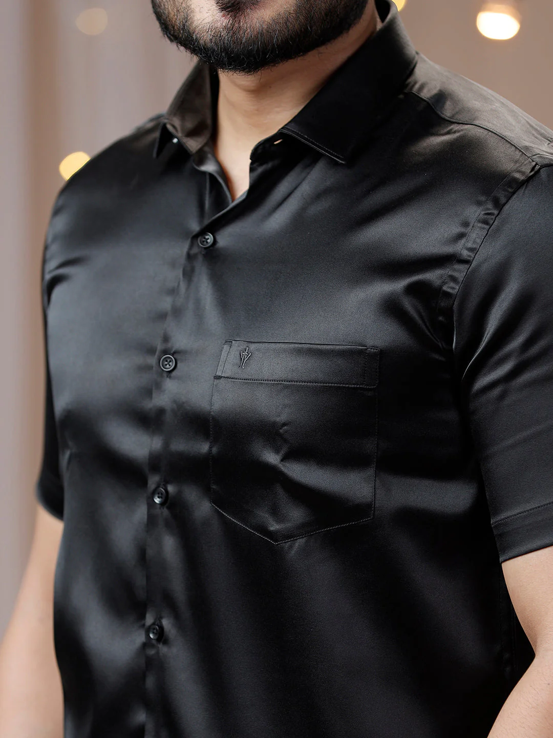 Men Black Half Sleeves Shirt with Art Silk Double Layer Dhoti Combo PS5 - Image 5