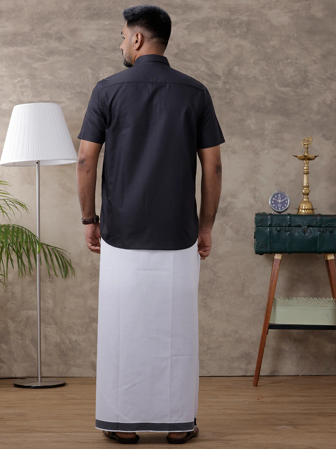 Men Black Matching Border Dhoti & Half Sleeves Shirt Set Evolution IC10 - Image 4
