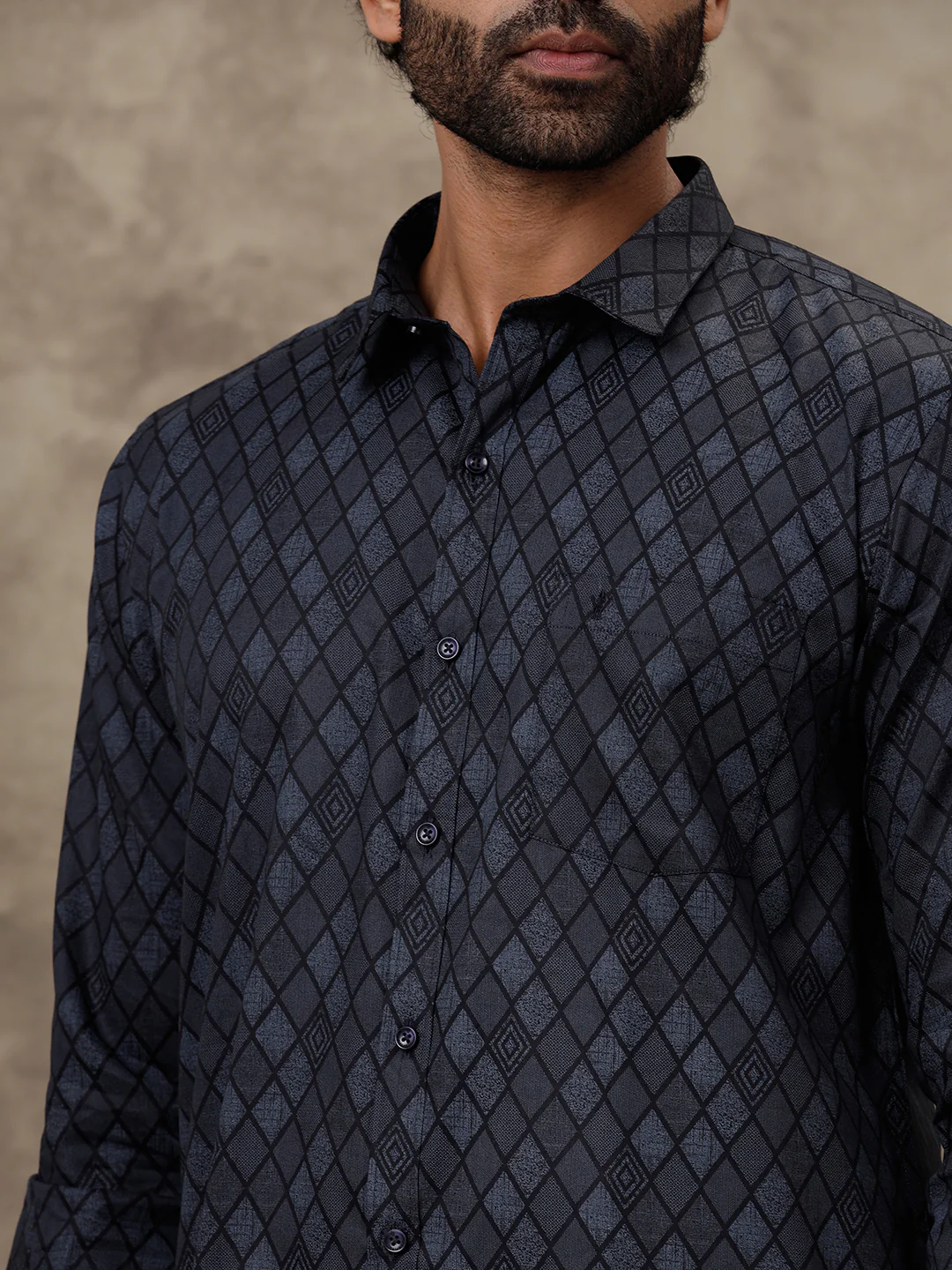 Men Black Matching Border Dhoti with Printed Shirt Set Fusion PS6 - Image 3