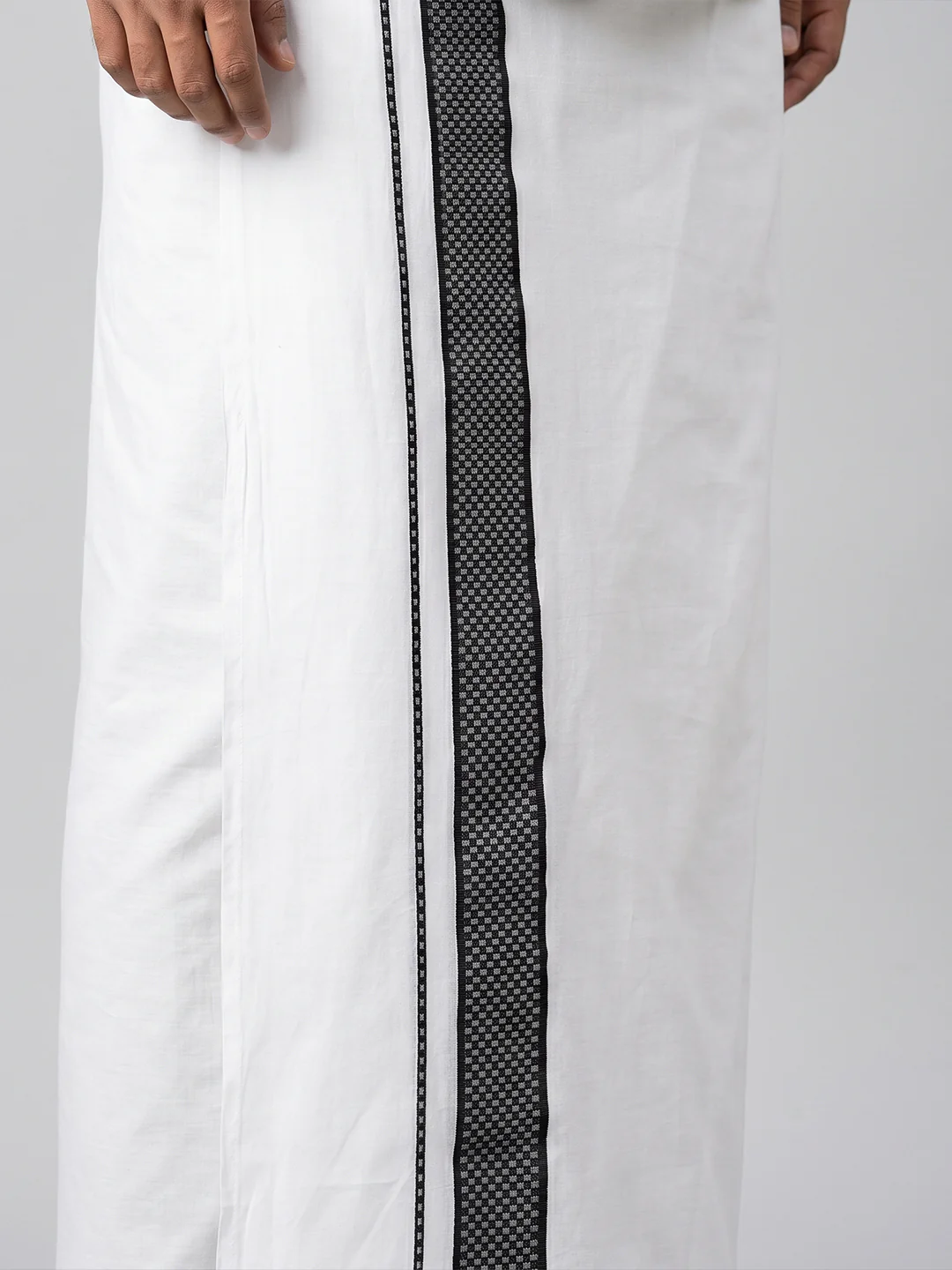 Men Black Matching Border Dhoti With Printed Shirt Set Windsor HNJ6 - Image 5