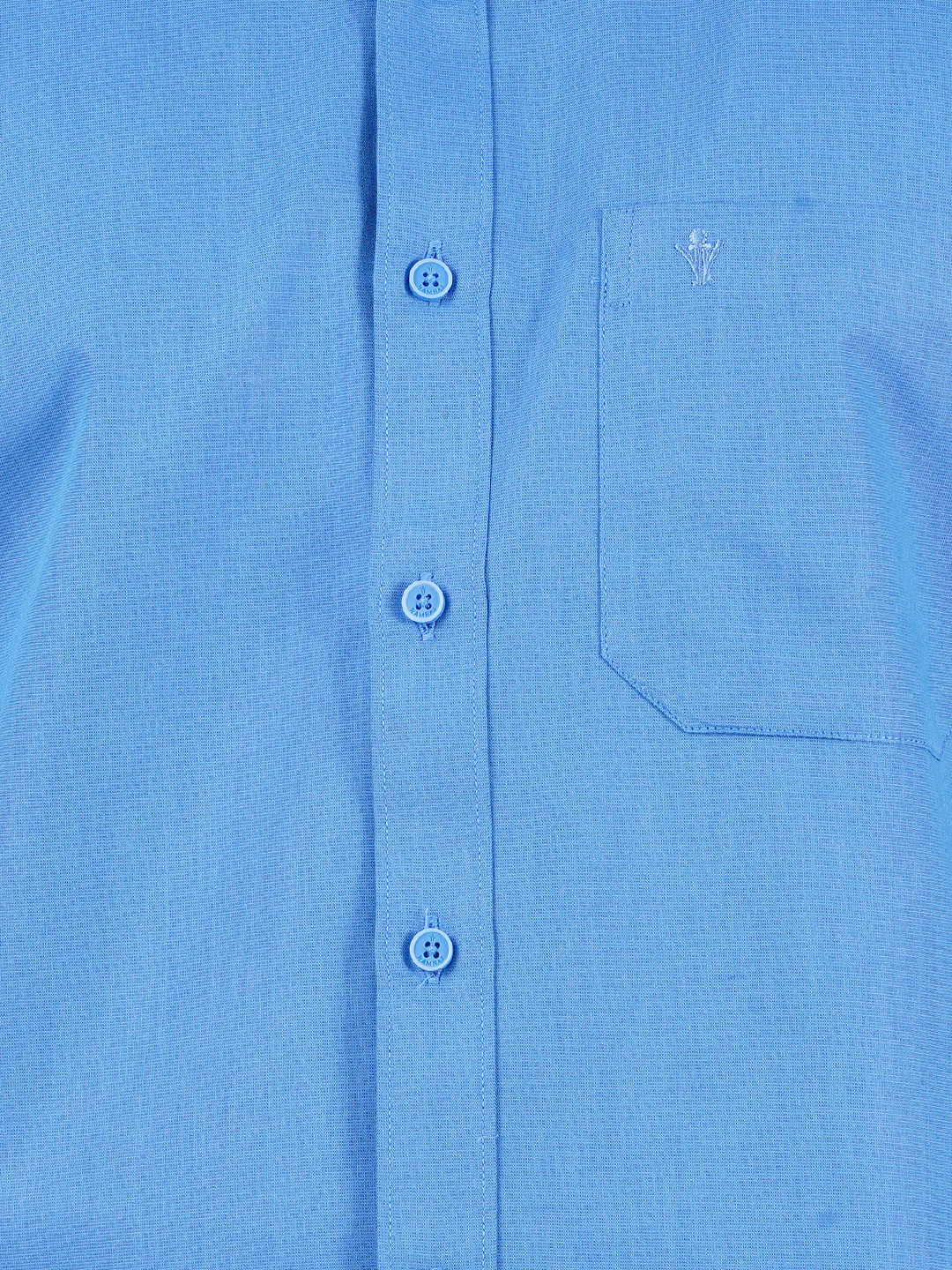 Men Blue Half Sleeves Shirt with 1/2" Inch Gold Jari Border Single Layer Dhoti Combo - Image 4
