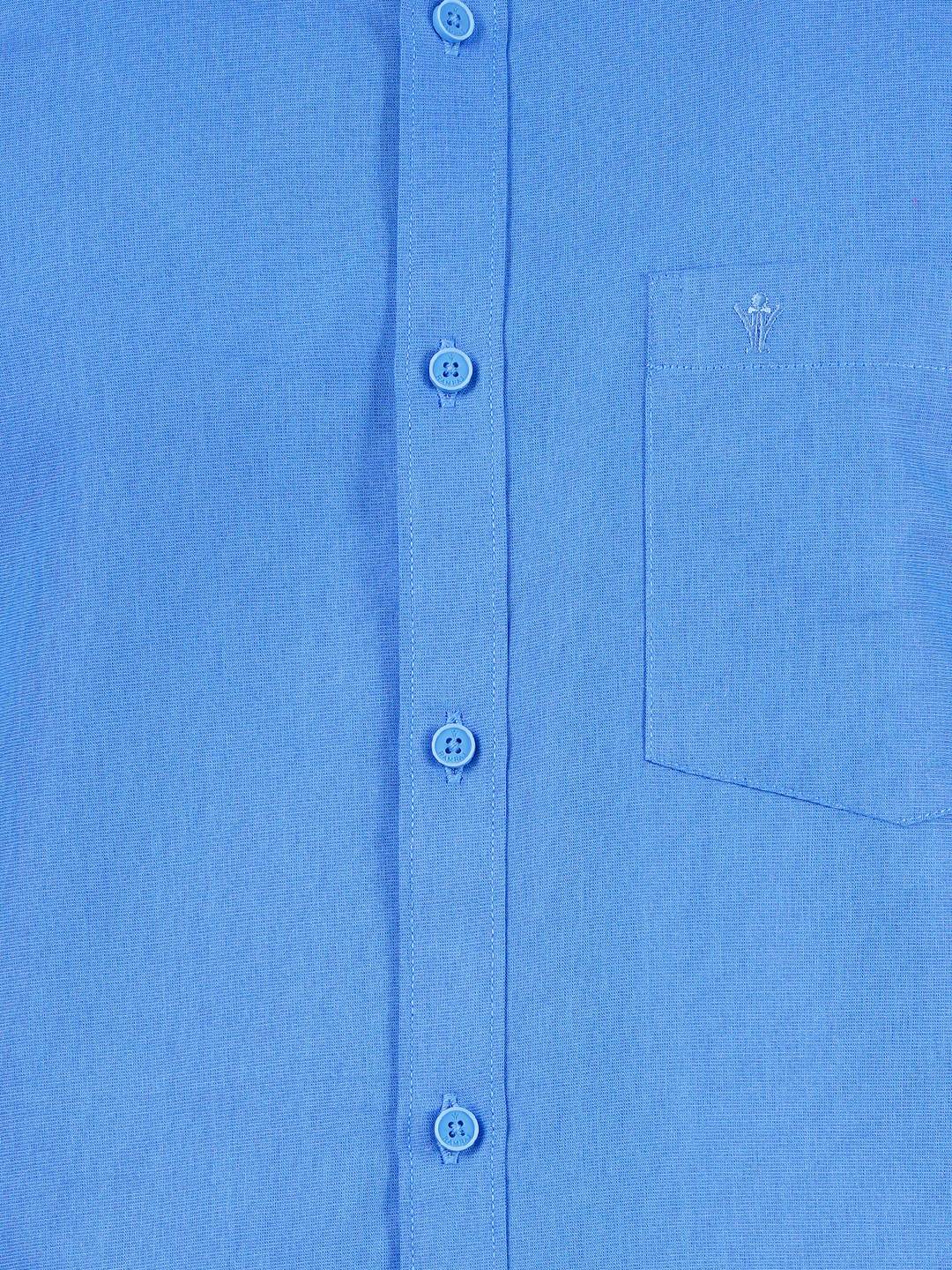 Men Blue Half Sleeves Shirt with 3/4" Inch Gold Jari Border Single Layer Dhoti Combo - Image 4