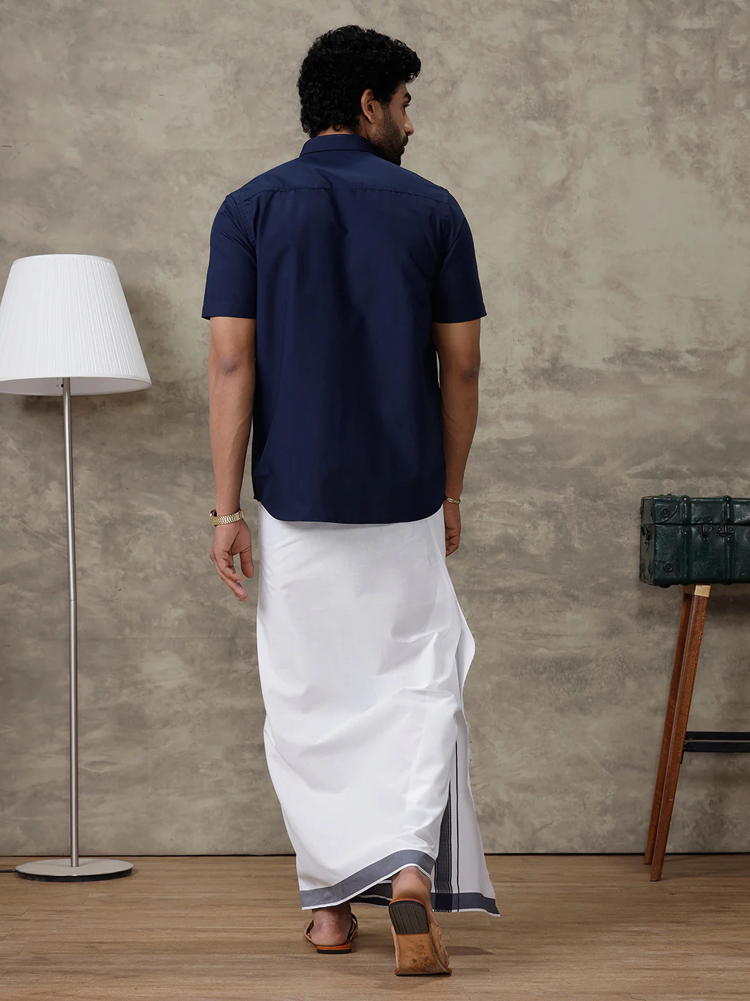 Men Blue Zodiac Shirt With Matching Border Dhoti Set Trendy - Image 6