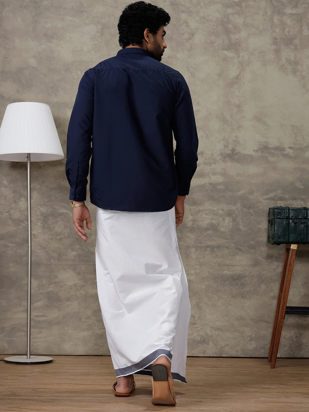 Men Blue Zodiac Shirt With Matching Border Dhoti Set Trendy - Image 8