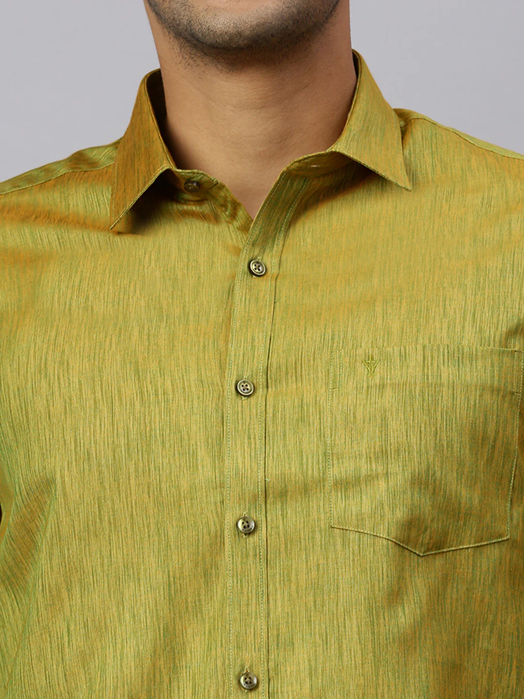 Men Bronze Olive Matching Border Dhoti & Full Sleeves Shirt Set CV8 - Image 6