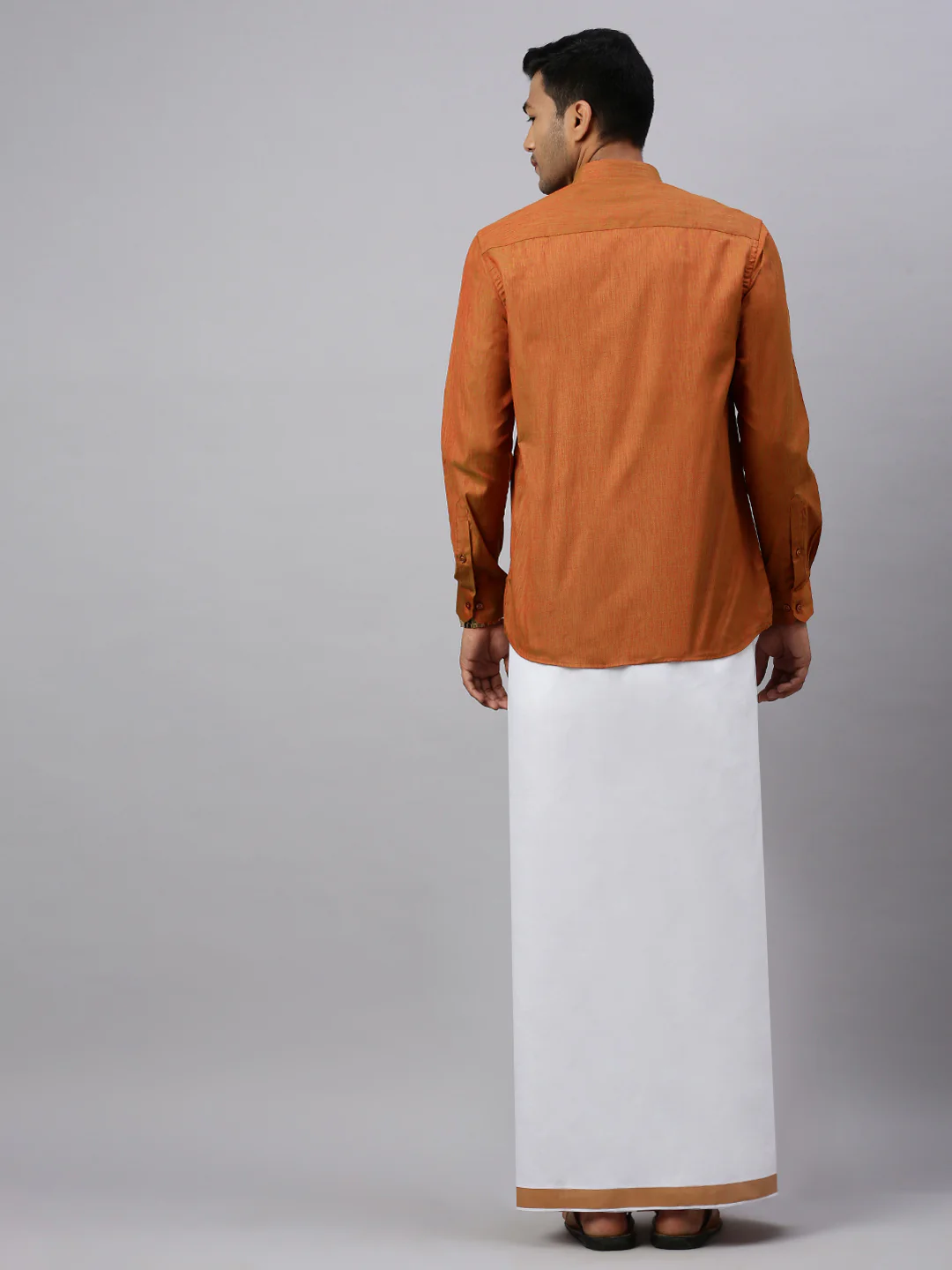Men Brown Matching Border Dhoti & Full Sleeves Shirt Set CV3 - Image 5