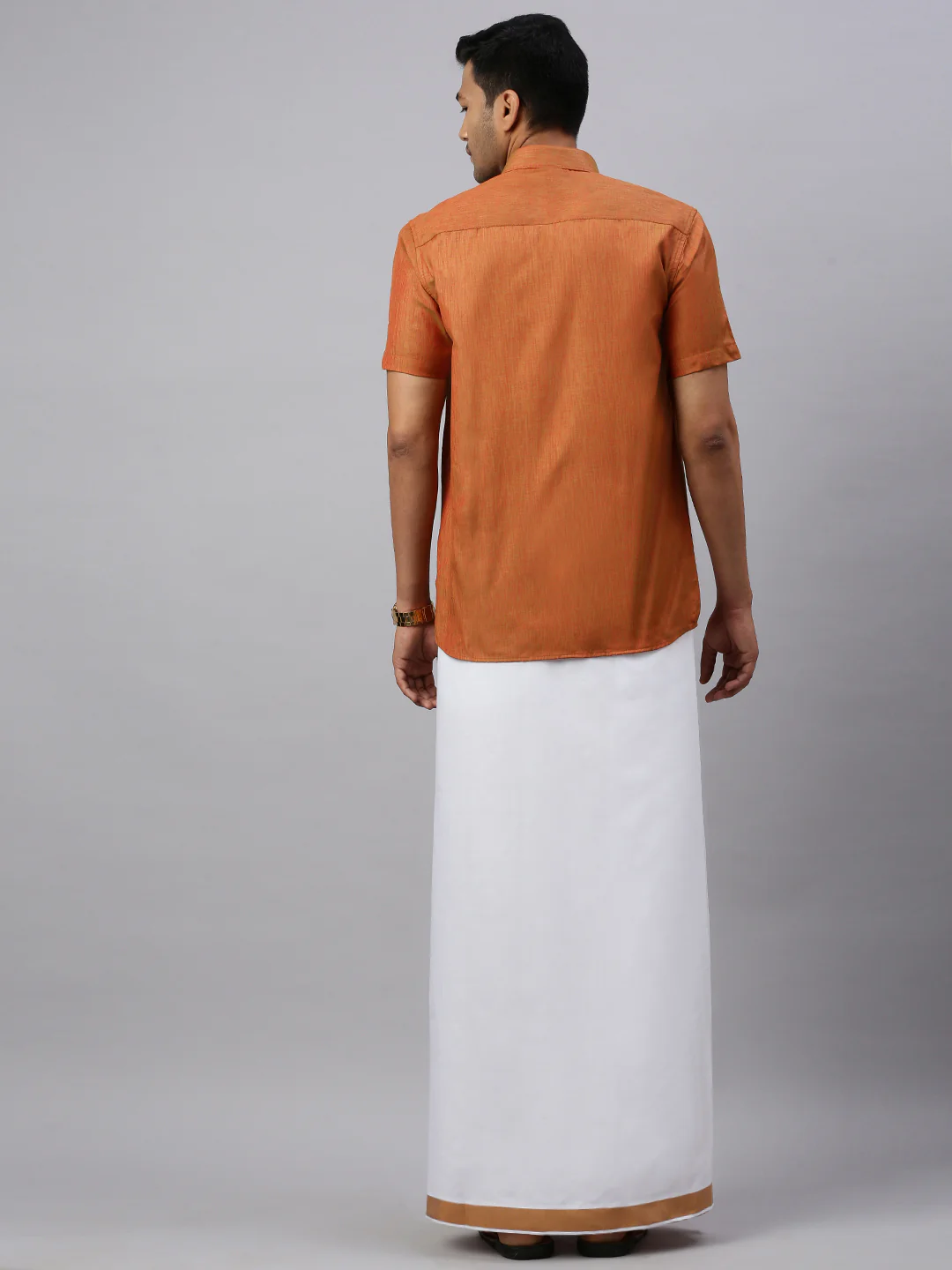 Men Brown Matching Border Dhoti & Half Sleeves Shirt Set CV3 - Image 4