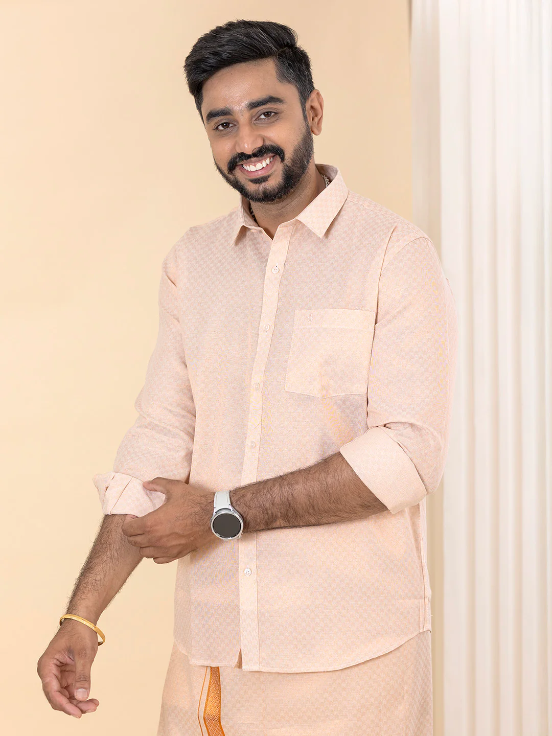 Men Copper Tissue Jacquard Full Sleeves Shirt with Matching Dhoti Set CD11 - Image 3