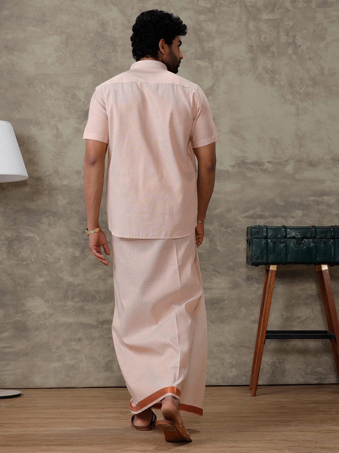 Men Copper Tissue Jacquard Half Sleeves Shirt with Matching Dhoti Set CD11 - Image 5