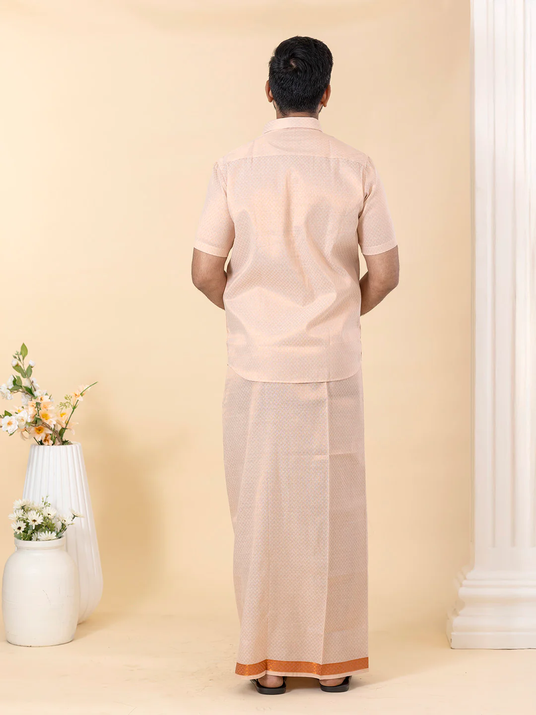 Men Copper Tissue Jacquard Half Sleeves Shirt with Matching Dhoti Set CD12 - Image 5