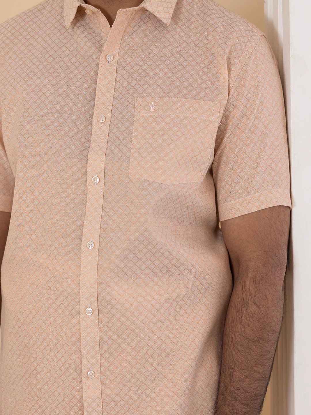 Men Copper Tissue Jacquard Half Sleeves Shirt with Matching Dhoti Set CD13 - Image 4