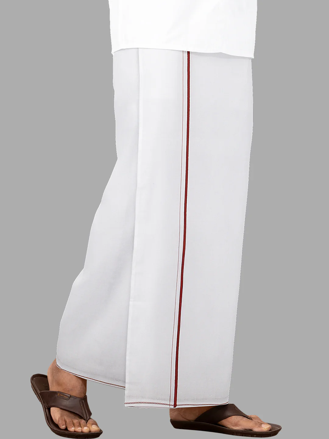 Men Cotton Blend 8-Meter White Dhoti with Assorted Border - Image 2