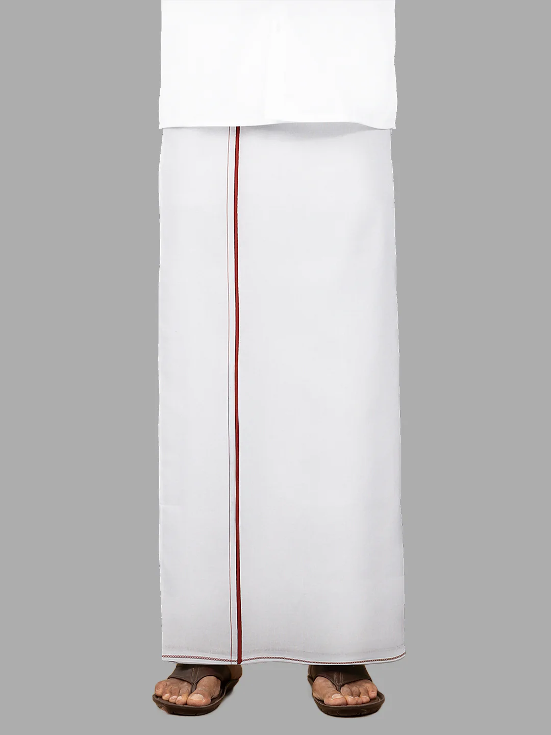 Men Cotton Blend 8-Meter White Dhoti with Assorted Border - Image 5