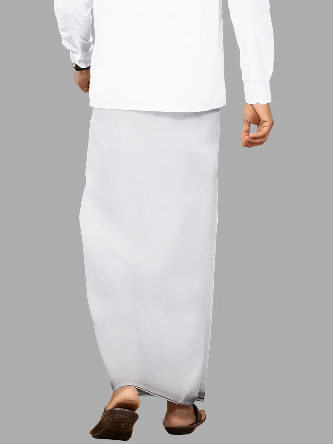Men Cotton Blend 8-Meter White Dhoti with Assorted Border - Image 6