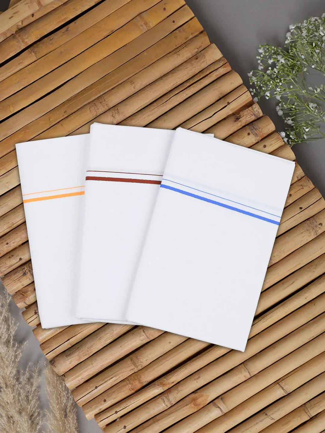 Men Cotton Blend Assorted Border Dhoti Combo (Pack of 3) - Image 4
