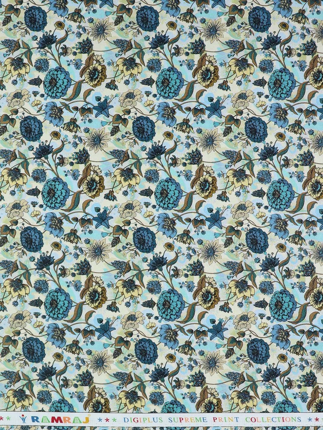 Men Cotton Blend Blue Flower Printed Shirt Fabric Savoy Print - Image 2