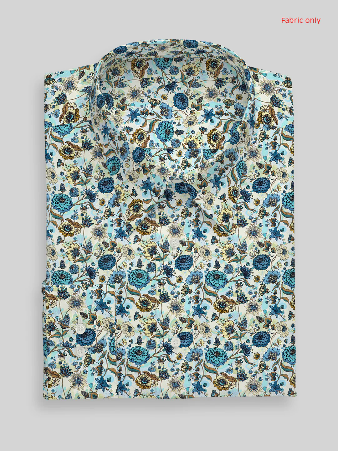 Men Cotton Blend Blue Flower Printed Shirt Fabric Savoy Print - Image 3