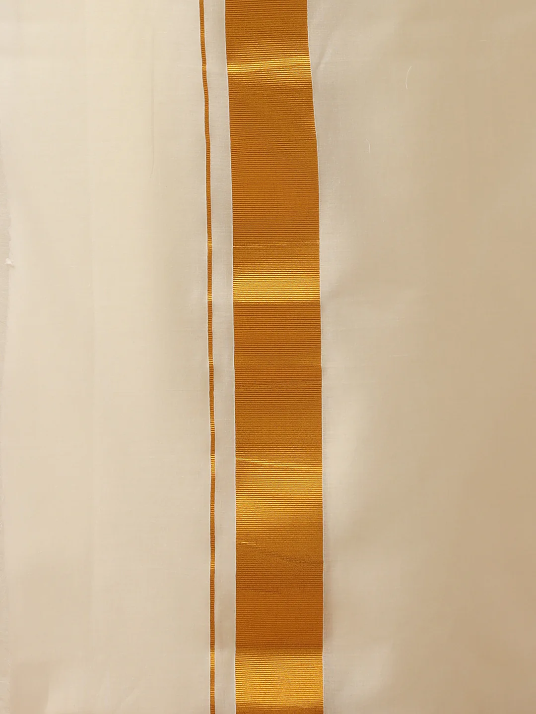 Men Cotton Blend Double Layer Cream Dhoti with 2" Jari Border Gold Fine Pet - Image 5