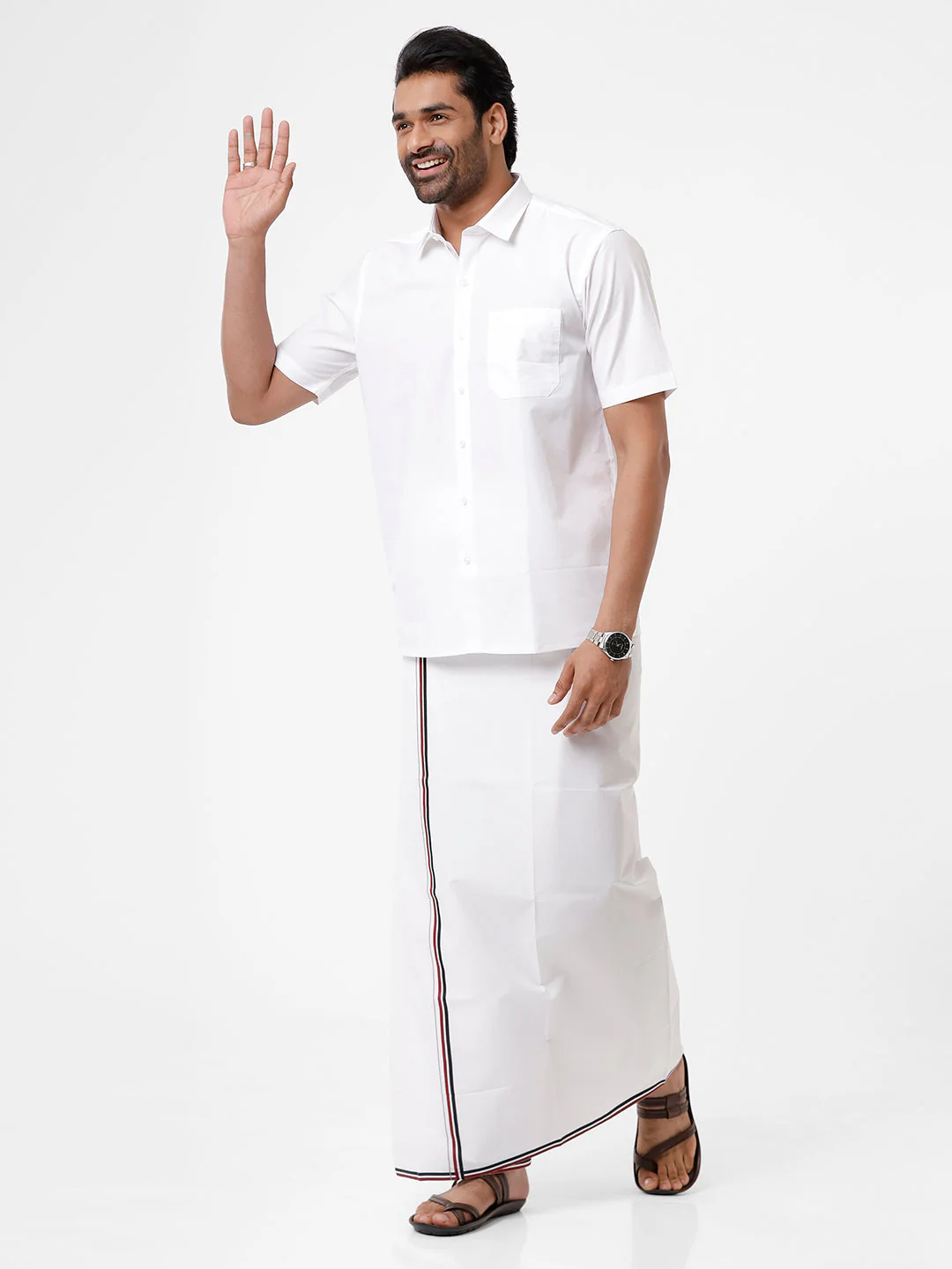 Men Cotton Blend Double Layer Political Dhoti VIP ADMK - Image 5