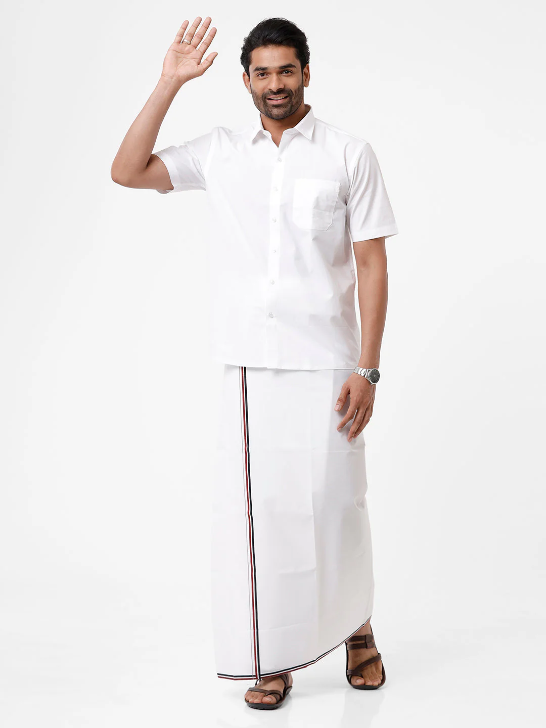 Men Cotton Blend Double Layer Political Dhoti VIP ADMK - Image 6