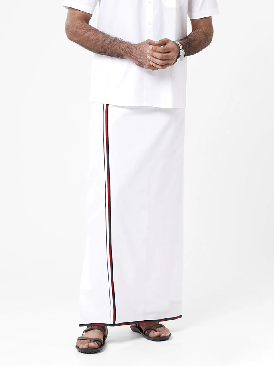 Men Cotton Blend Double Layer Political Dhoti VIP DMK - Image 2