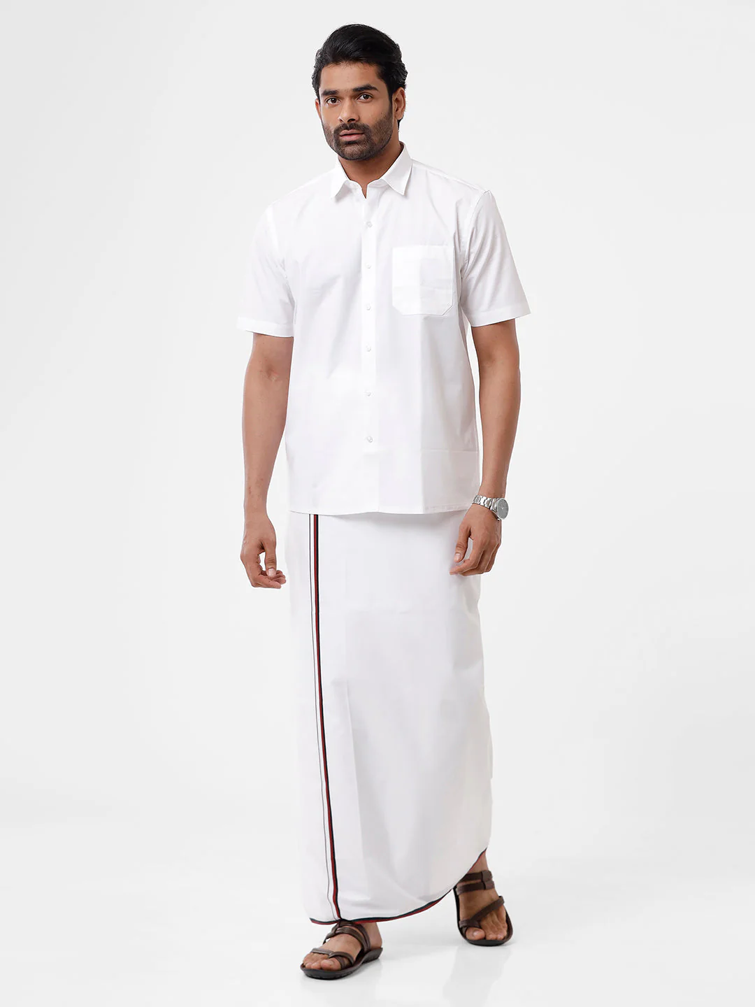 Men Cotton Blend Double Layer Political Dhoti VIP DMK - Image 5