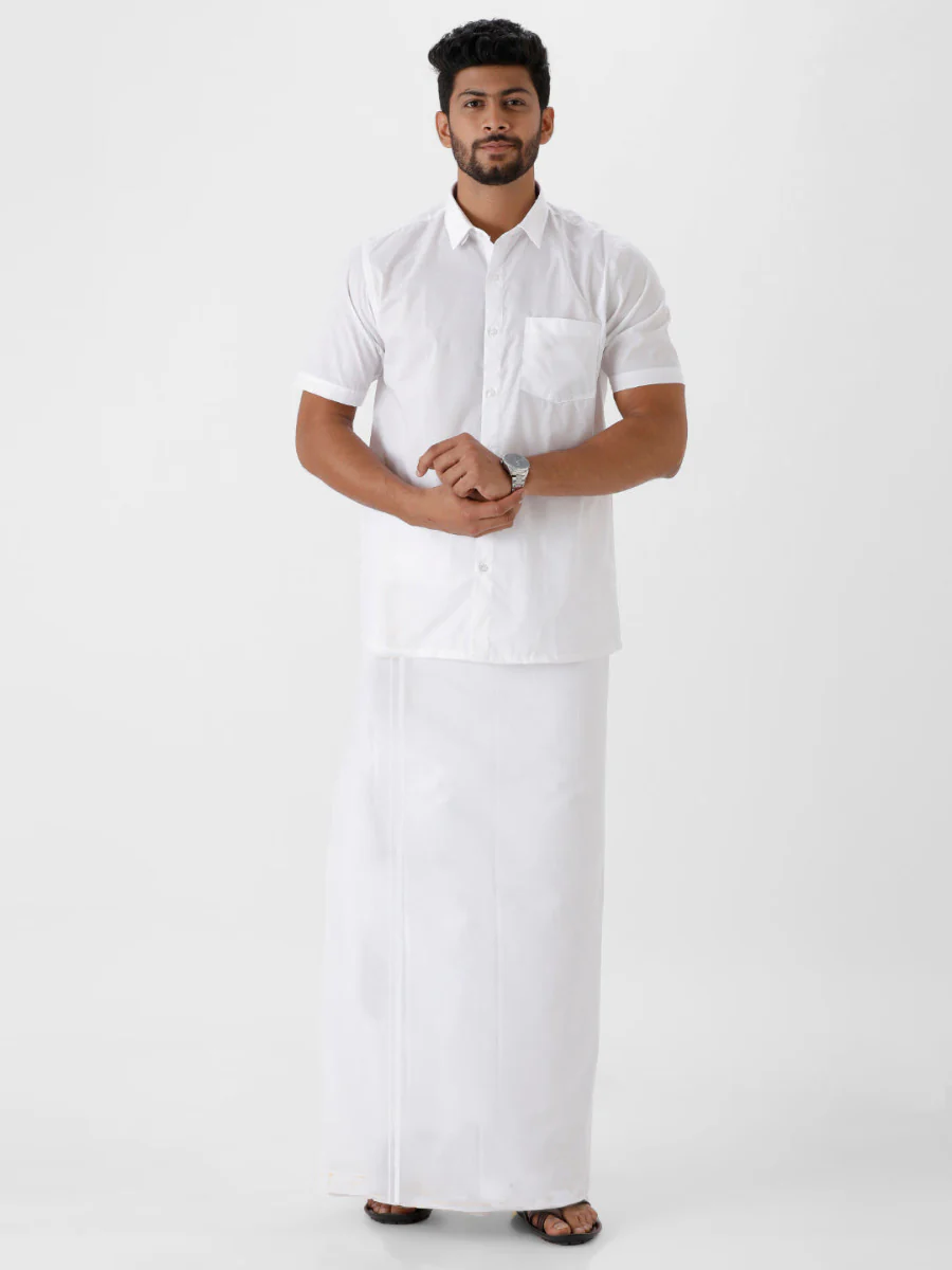 Men Cotton Blend Double Layer Prayer Dhoti with Small Border Archery (4.50M) - Image 2