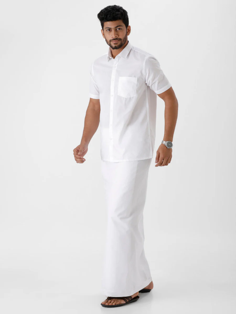 Men Cotton Blend Double Layer Prayer Dhoti with Small Border Archery (4.50M) - Image 3