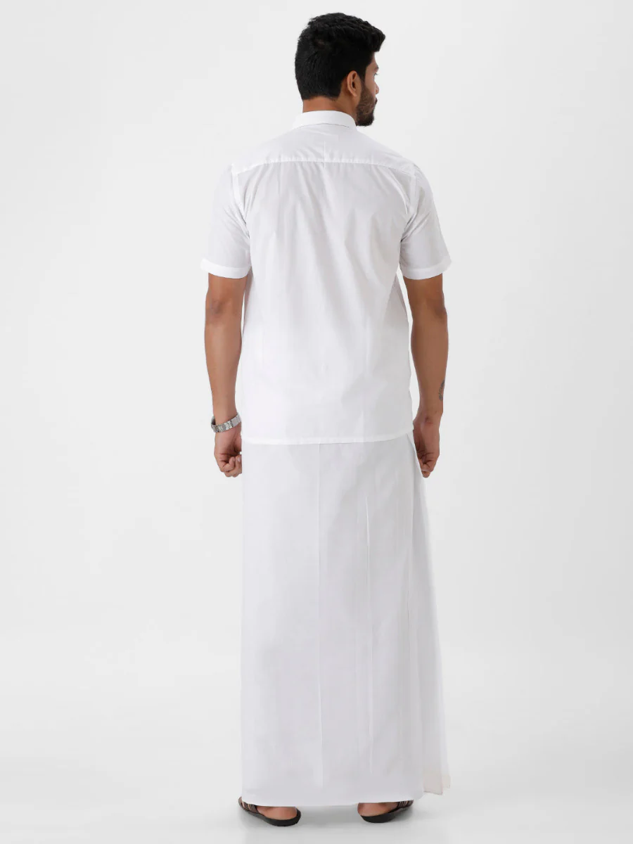 Men Cotton Blend Double Layer Prayer Dhoti with Small Border Archery (4.50M) - Image 4